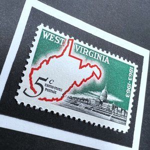 West Virginia Framed Postage Stamp Art 4x4 USA #1232